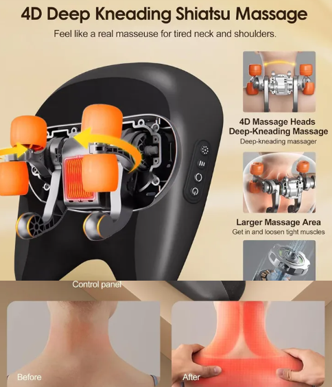 Shiatsu Neck & Shoulder Massage Pillow – Deep Kneading with Heat Therapy