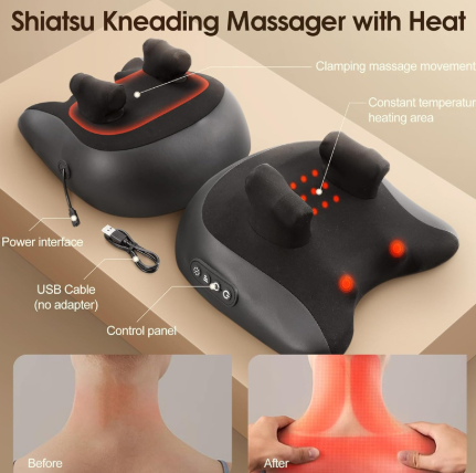 Shiatsu Neck & Shoulder Massage Pillow – Deep Kneading with Heat Therapy